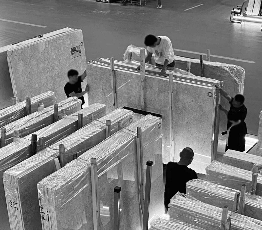 Inspect marble big slabs piece by piece